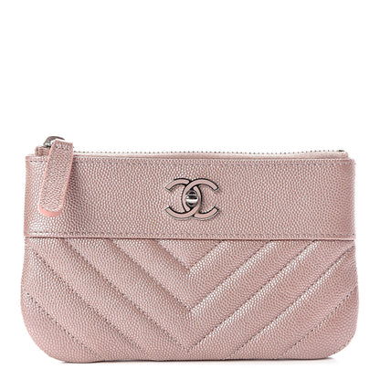 Chanel Metallic Caviar Chevron Quilted Small Vintage Mademoiselle Cosmetic Case Pink 1 of 8