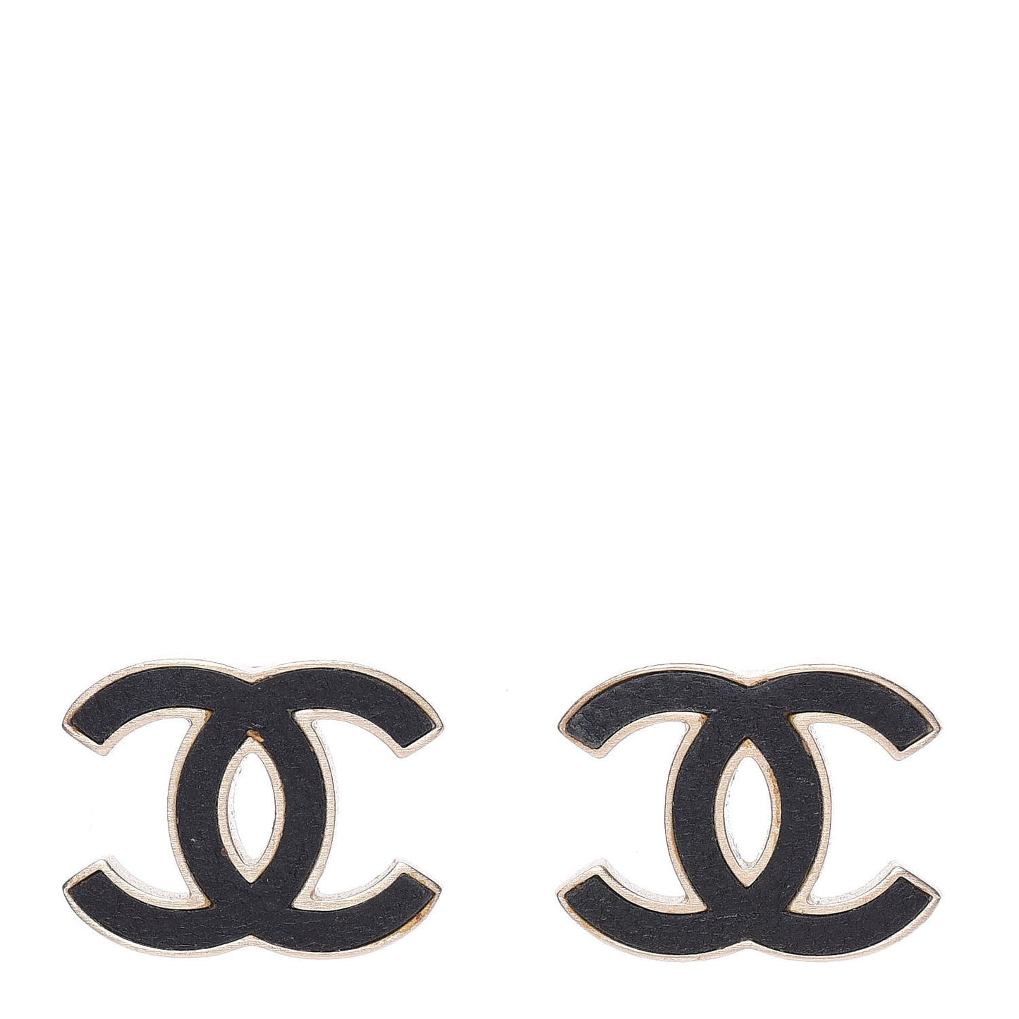 Lambskin CC Earrings Black Gold
