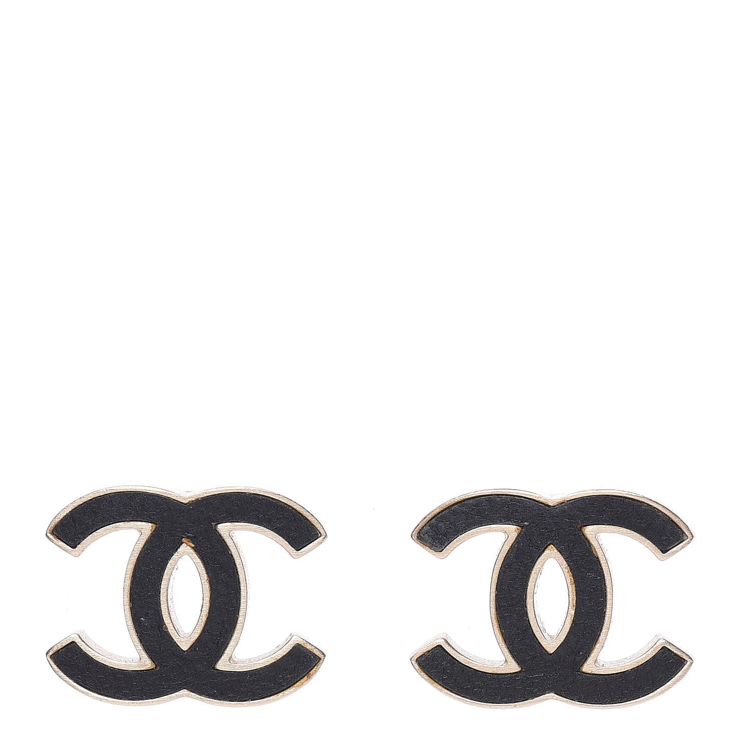 Chanel Lambskin CC Earrings Black Gold 1 of 6