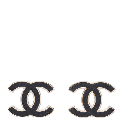 Chanel Lambskin CC Earrings Black Gold 1 of 6
