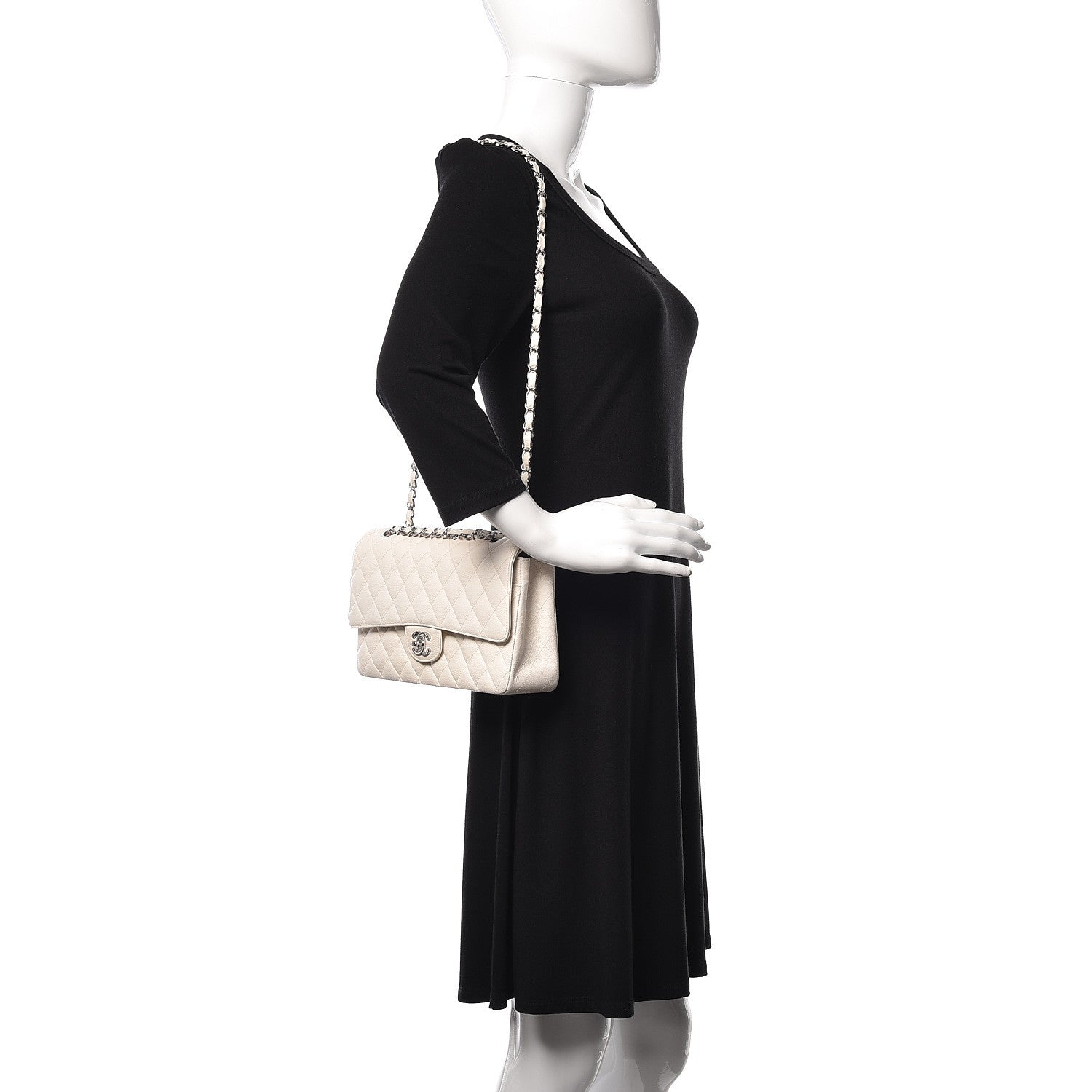 Chanel Caviar Quilted Medium Double Flap White 3 of 13