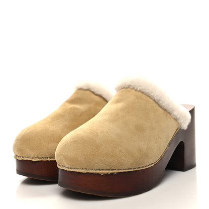 Chanel Suede Shearling CC Clogs 37 Beige 3 of 8