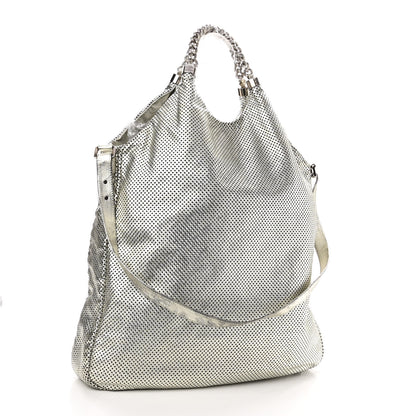 Chanel Metallic Glazed Calfskin Perforated Large Rodeo Drive Tote Silver 2 of 11