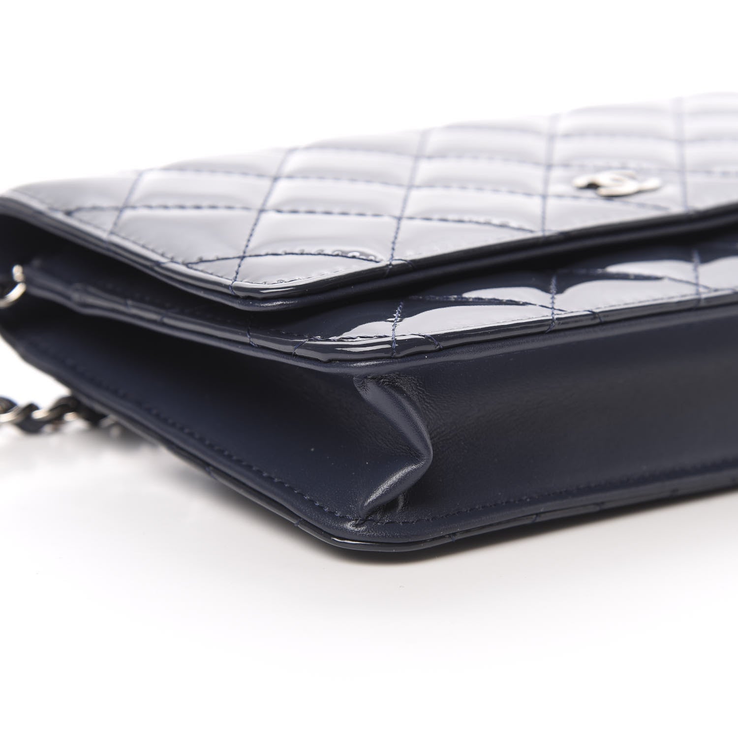 Chanel Patent Quilted Wallet On Chain WOC Navy Blue 10 of 12