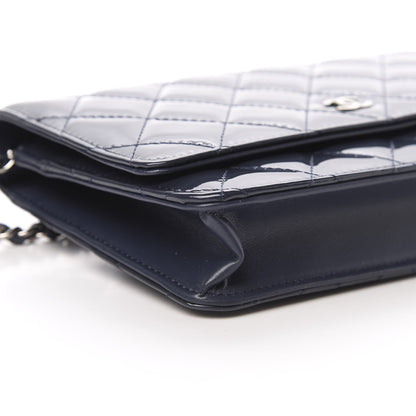 Chanel Patent Quilted Wallet On Chain WOC Navy Blue 10 of 12