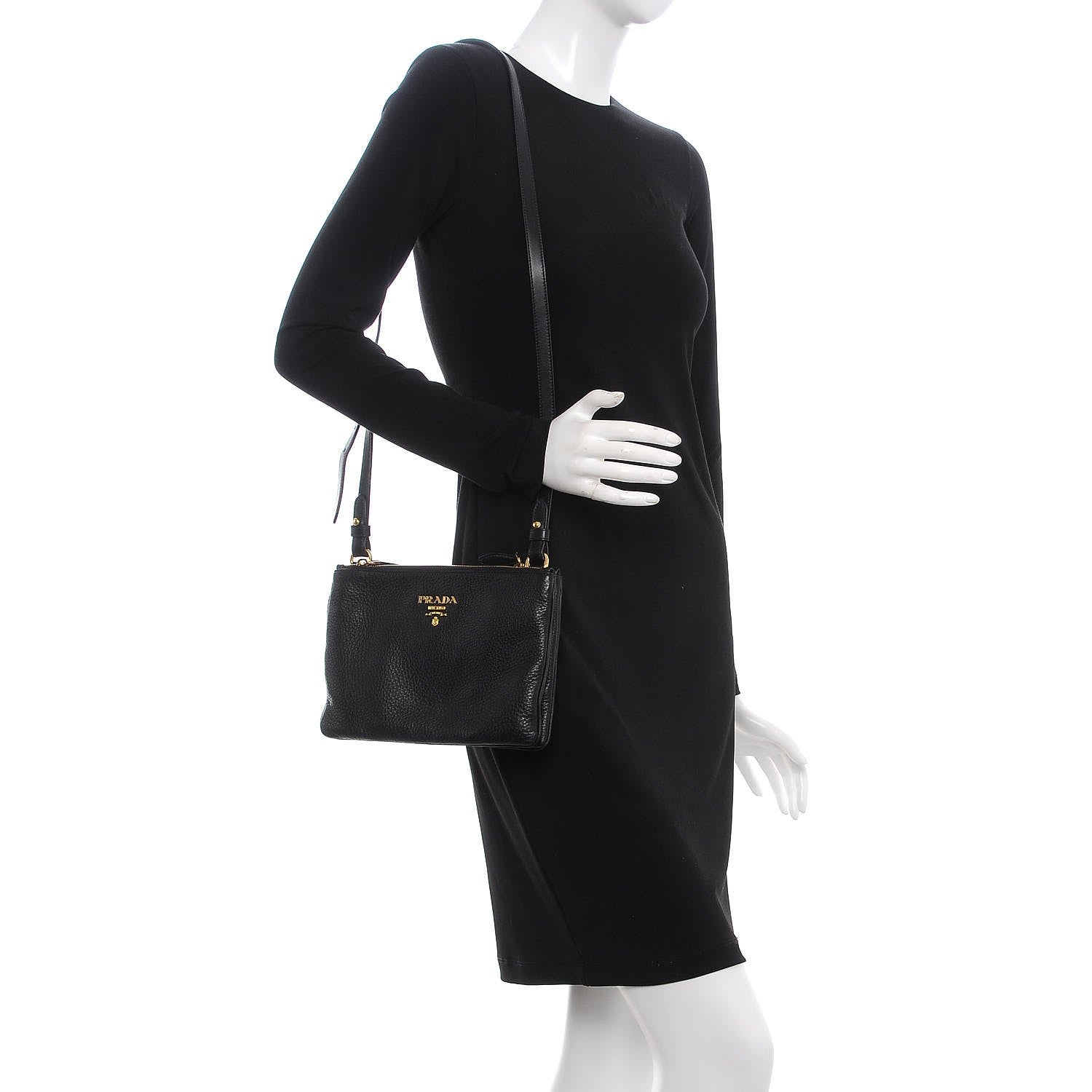 Prada Vitello Daino Double Zip Crossbody Bag Black 2 of 10