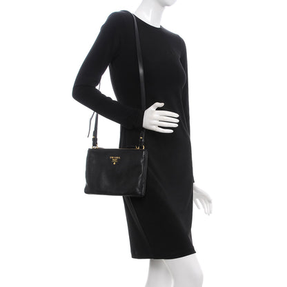 Prada Vitello Daino Double Zip Crossbody Bag Black 2 of 10
