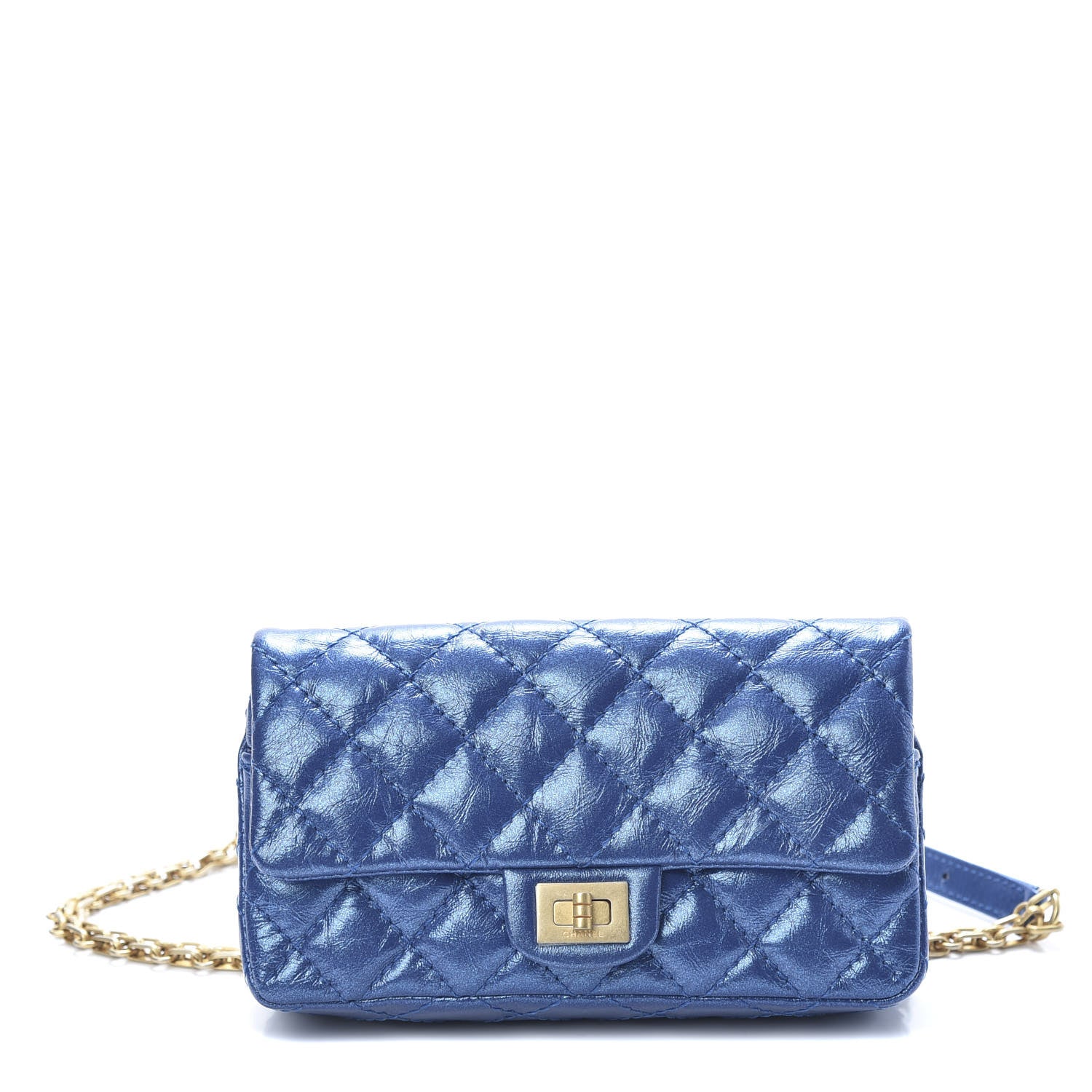 Chanel Metallic Aged Calfskin Quilted 2.55 Reissue Flap Belt Bag Blue 1 of 9