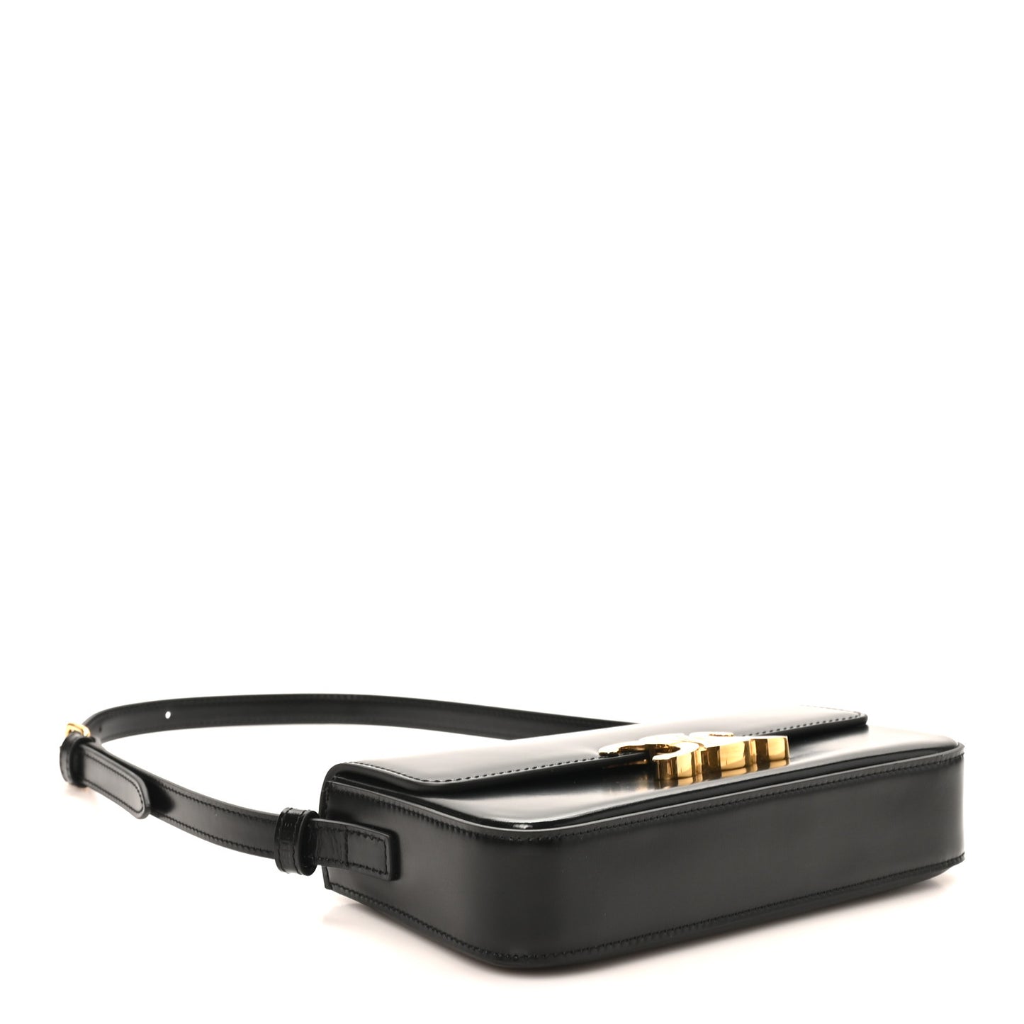 Shiny Calfskin Triomphe Shoulder Bag Black