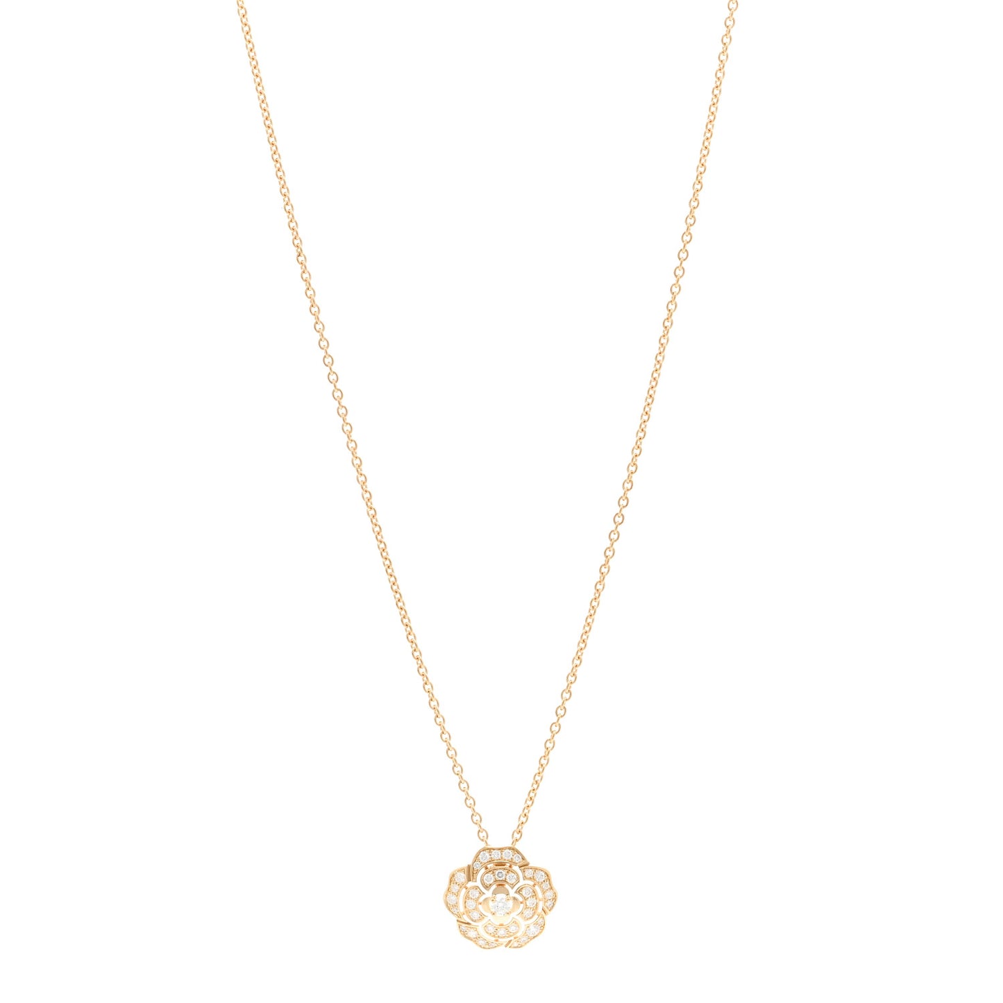 18K Yellow Gold Diamond Bouton de Camelia Pendant Necklace