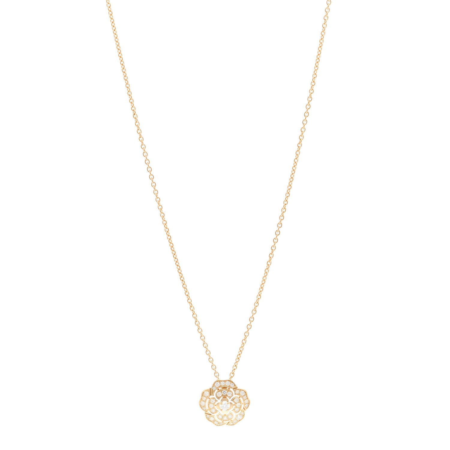 Chanel 18K Yellow Gold Diamond Bouton de Camelia Pendant Necklace 1 of 7