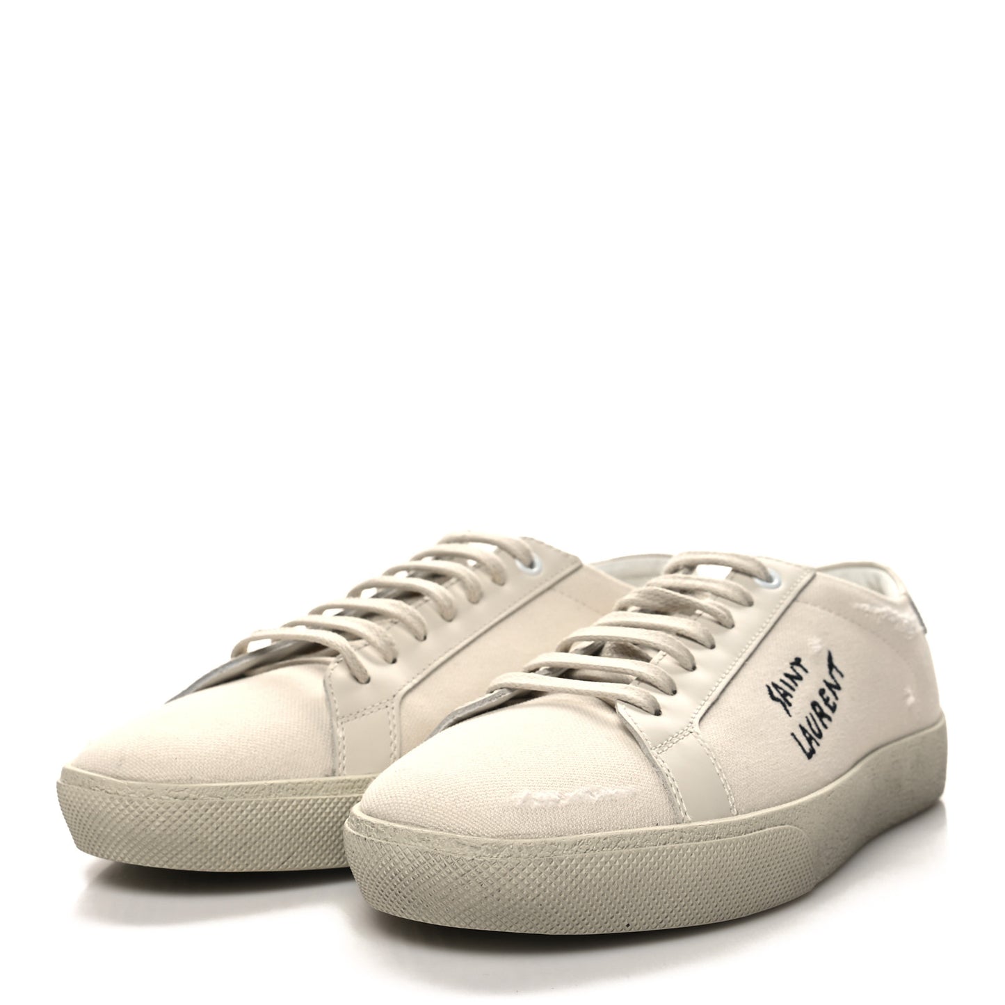 Distressed Canvas Court Classic Sneakers 39 Panna