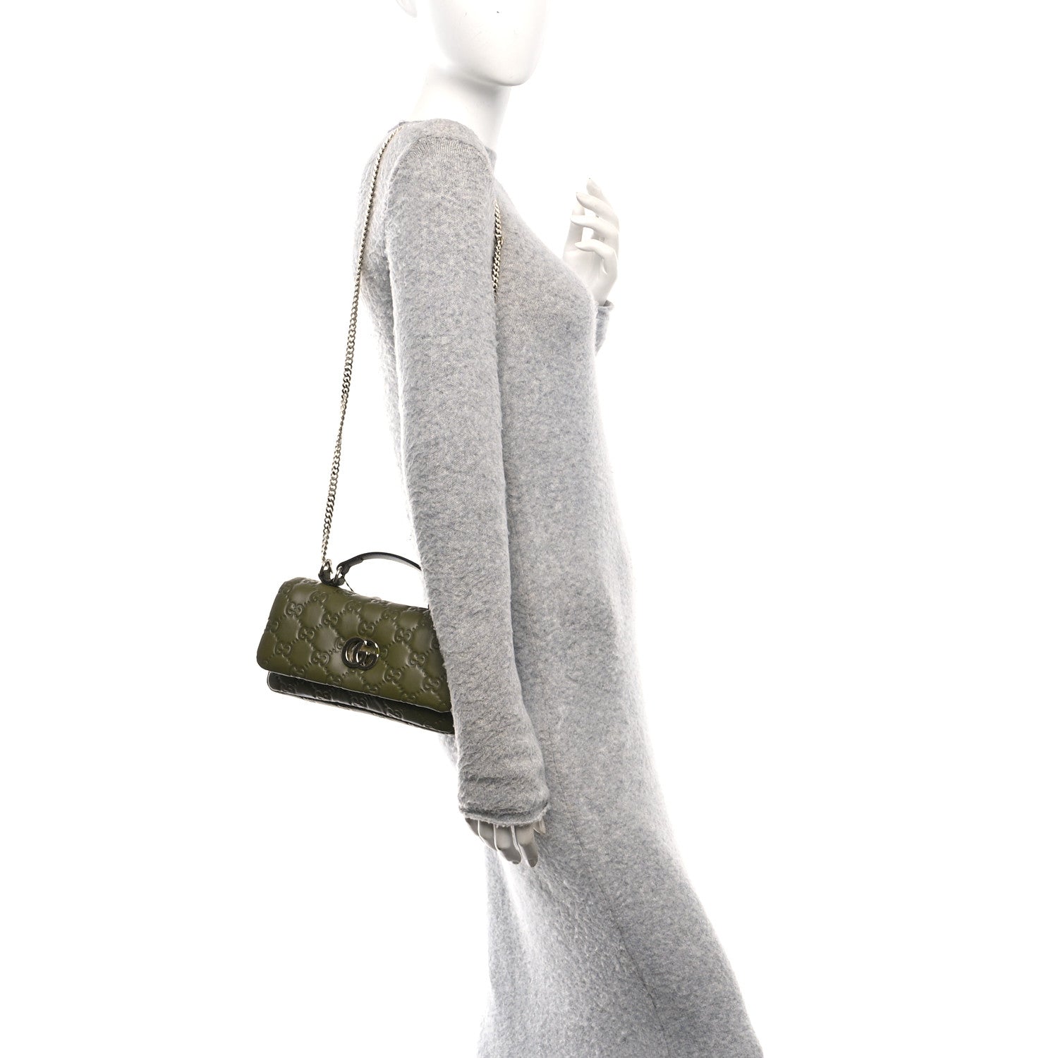 Gucci Lambskin Embossed Mini GG Milano Top Handle Shoulder Bag Green 2 of 10