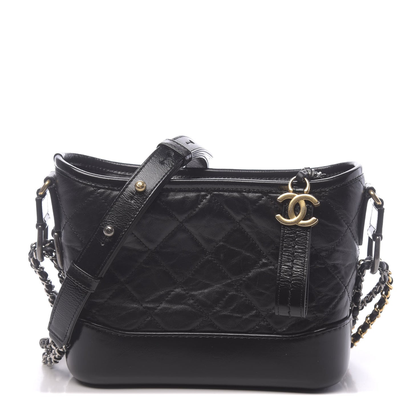 Aged Calfskin Quilted Small Gabrielle Hobo Black