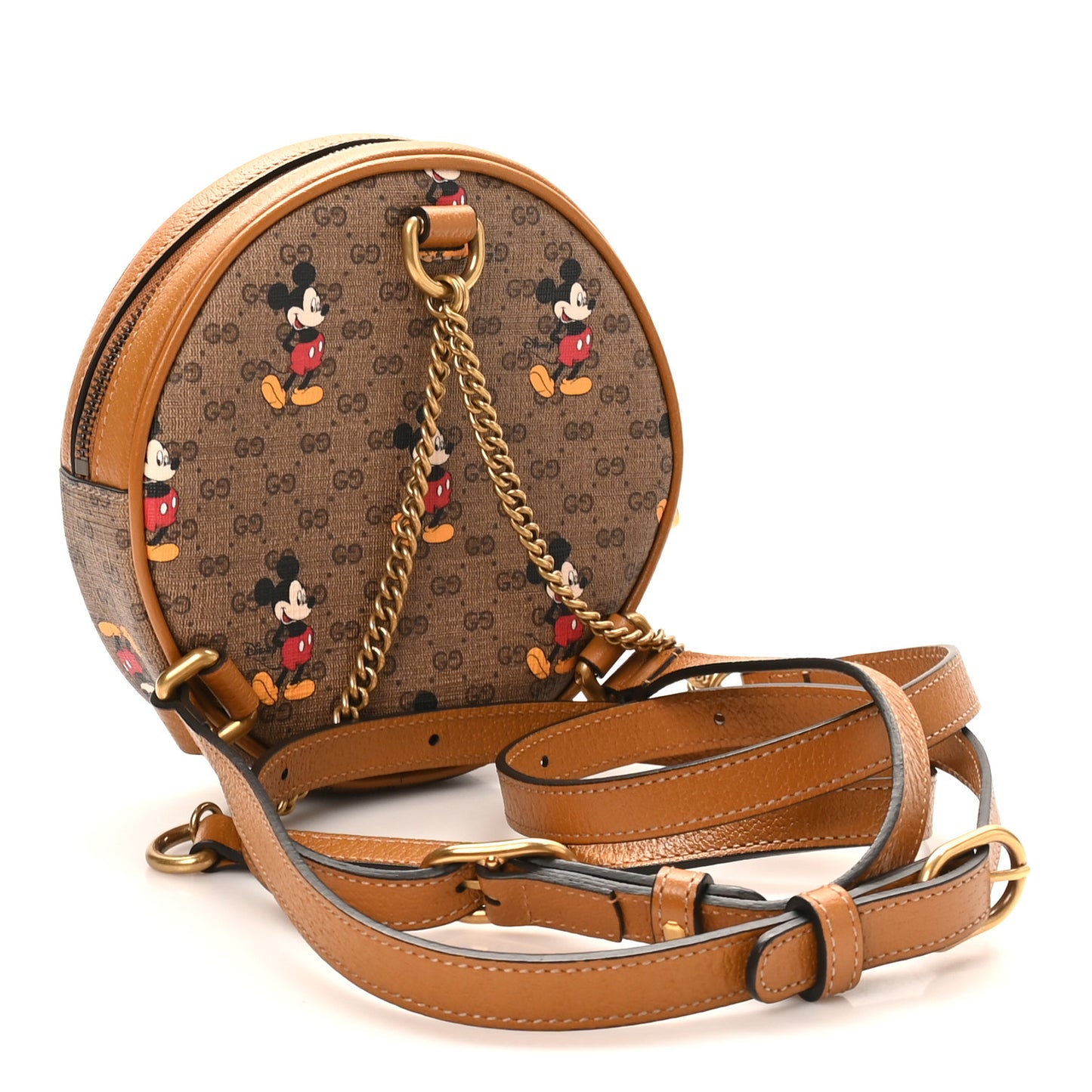 X DISNEY Mini Vintage GG Supreme Monogram Mickey Mouse Round Backpack Beige Vintage Sun Oil