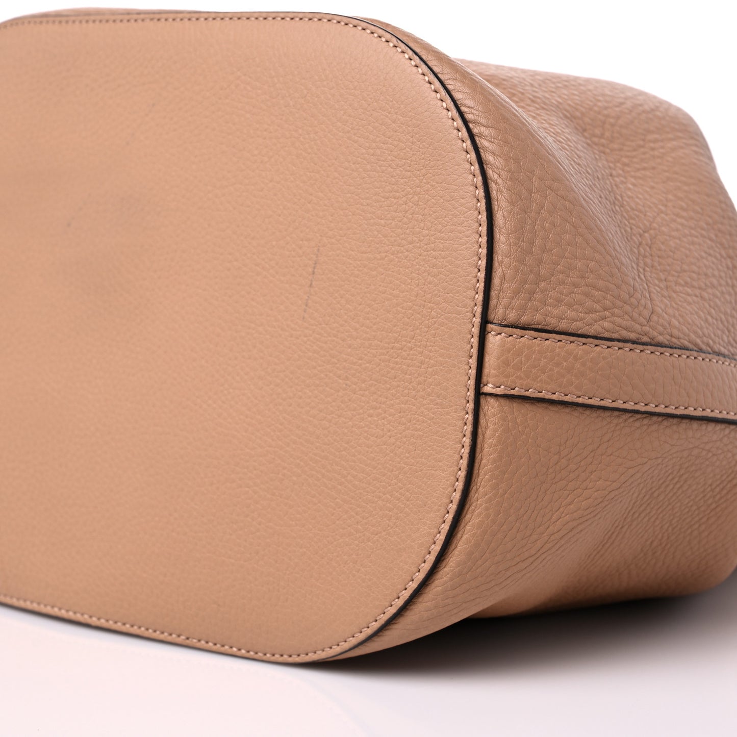 Pebbled Calfskin Miss Bamboo Bucket Bag Camelia