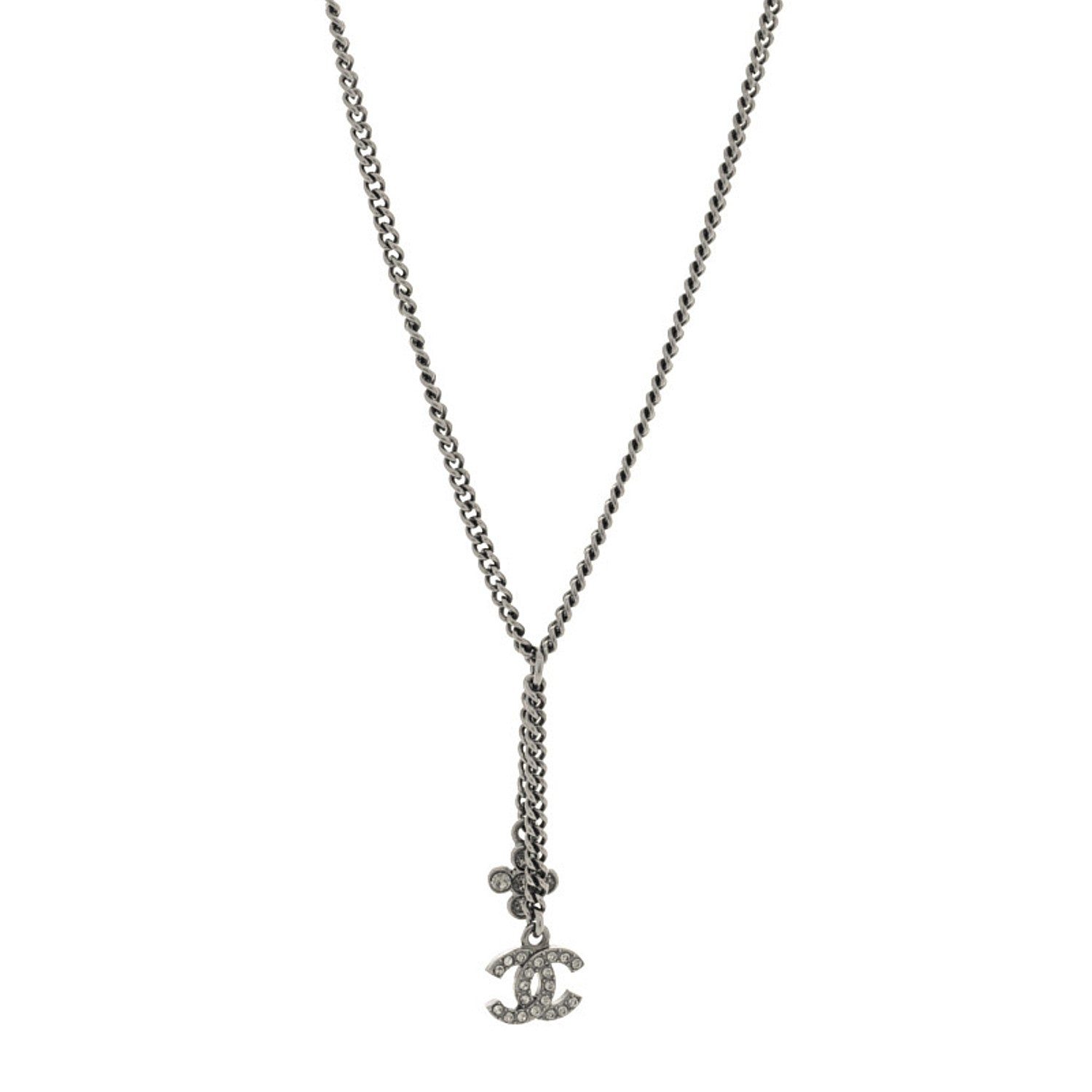 Chanel Ruthenium Crystal Flower CC Lariat Necklace 1 of 5
