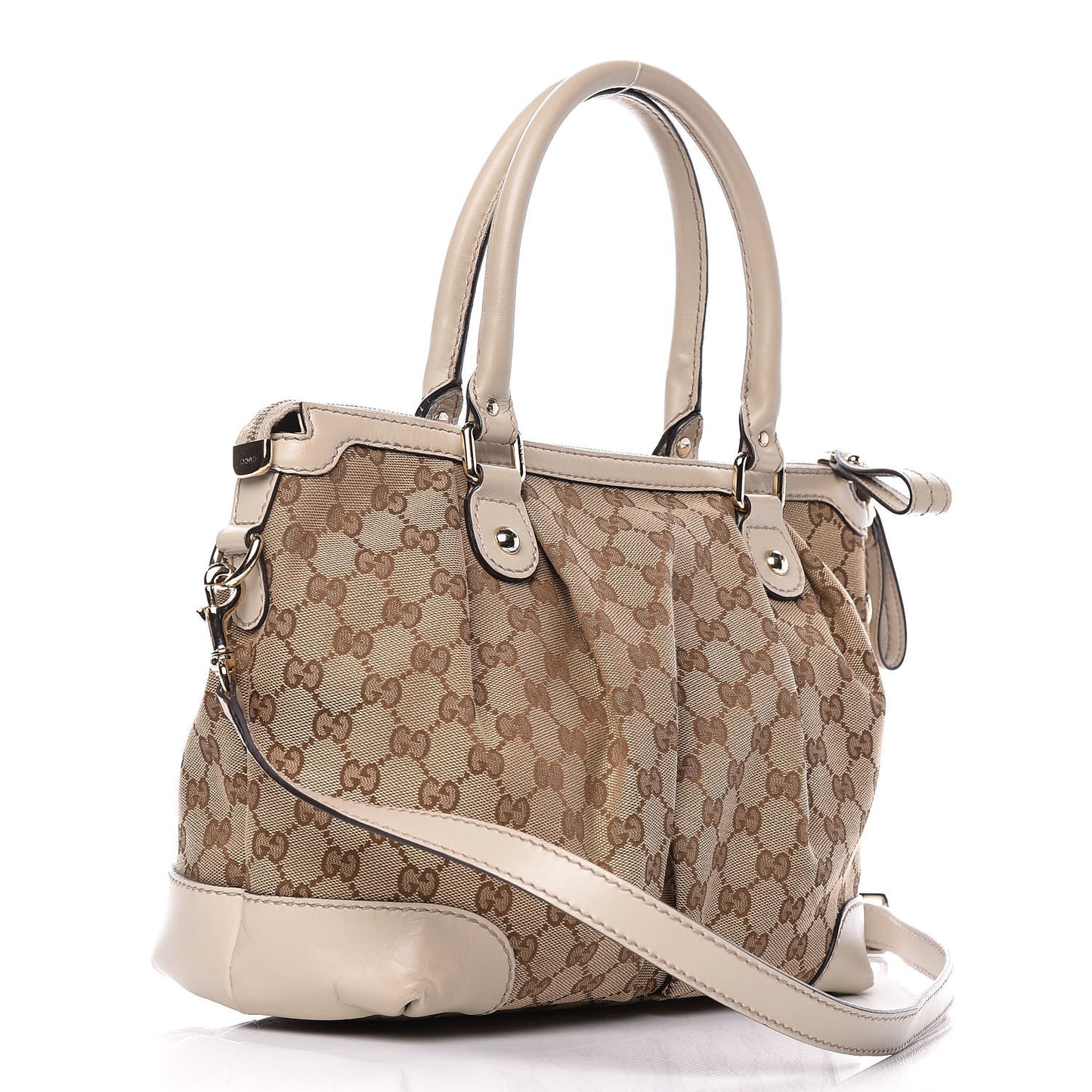 Monogram Margaux Calfskin Medium Sukey Top Handle Bag Beige Ebony Mystic White