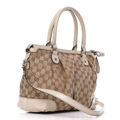 Gucci Monogram Margaux Calfskin Medium Sukey Top Handle Bag Beige Ebony Mystic White 3 of 12