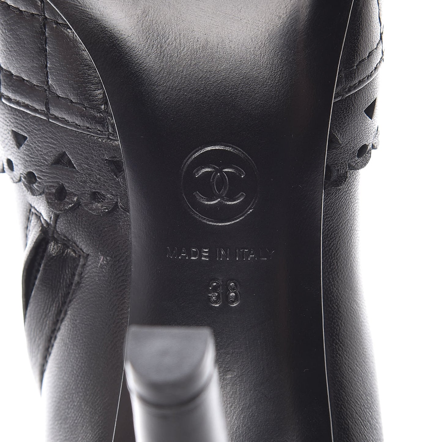 Lambskin Quilted Perforated Lace Short Booties 38 Black