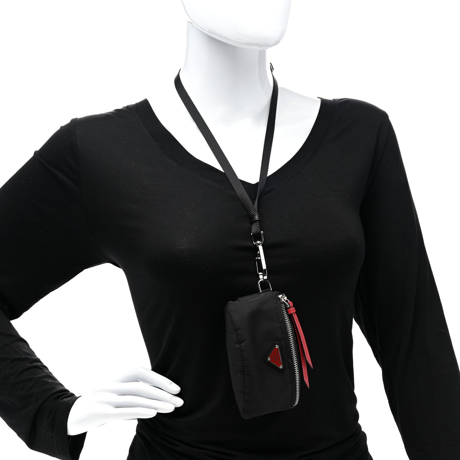 Prada Tessuto Nylon Pouch Black Fiery Red 2 of 6