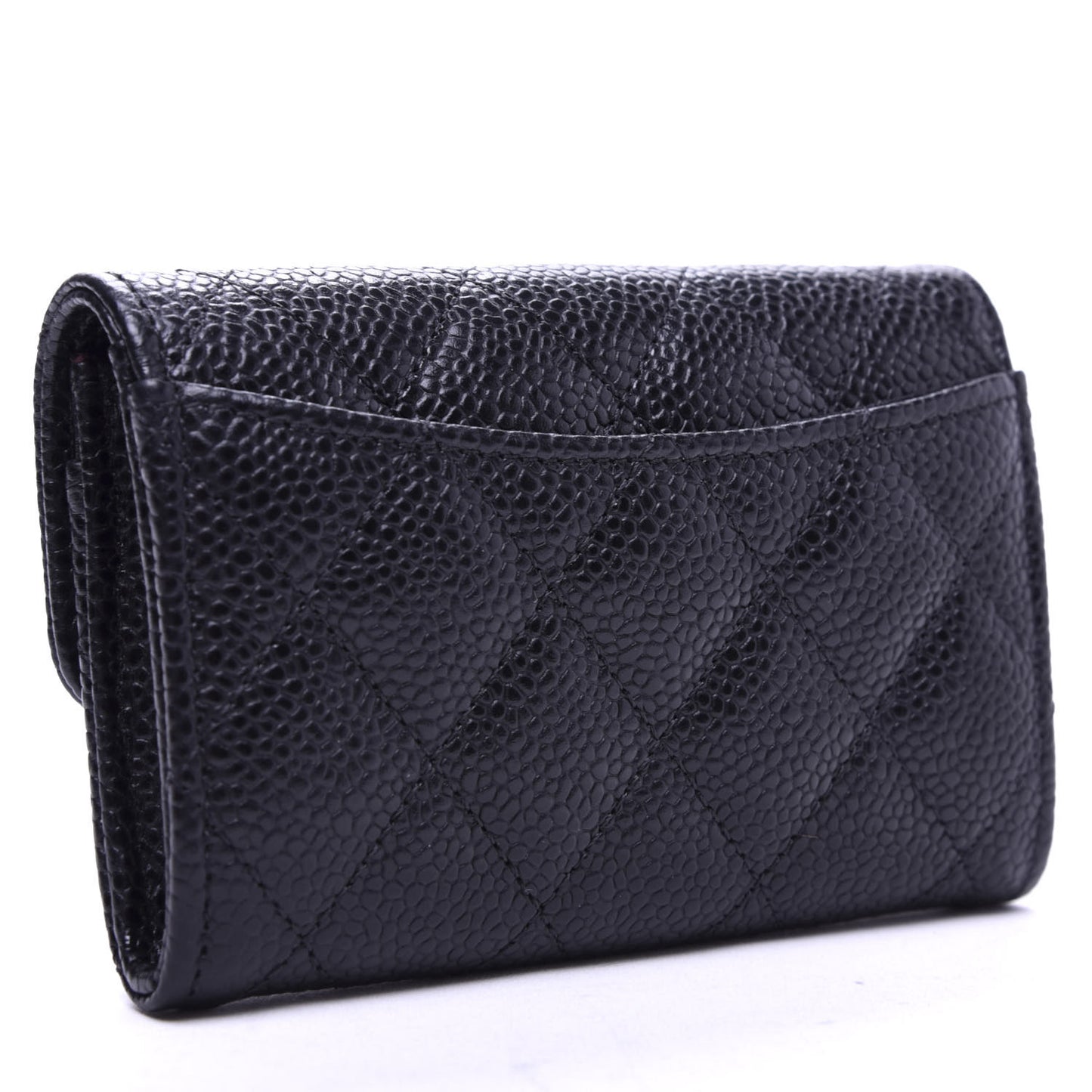 Caviar Quilted Flap Card Holder Wallet Black