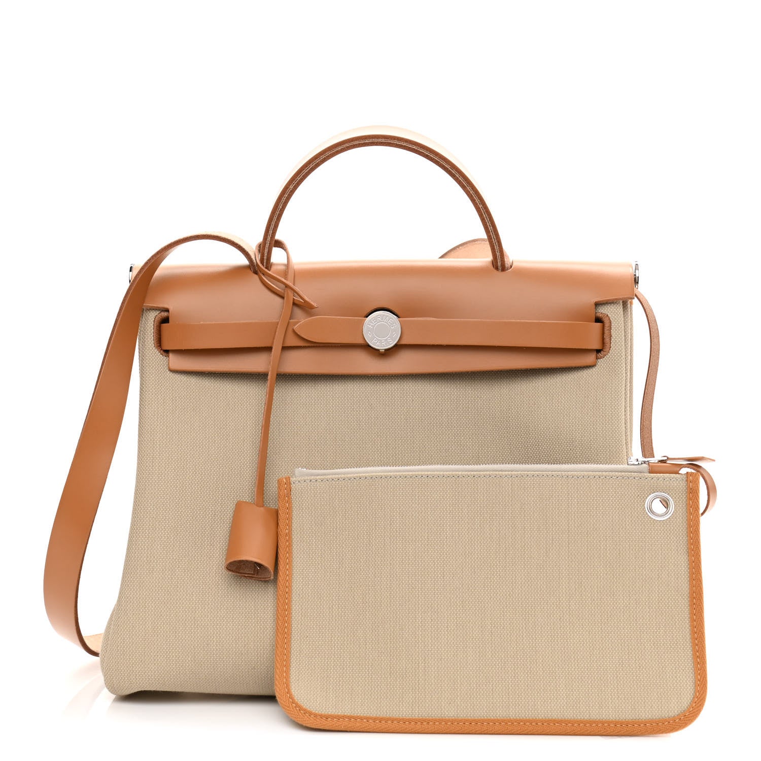Hermes Military Toile Vache Hunter Herbag Zip Retourne 31 PM Beton Naturel 1 of 12