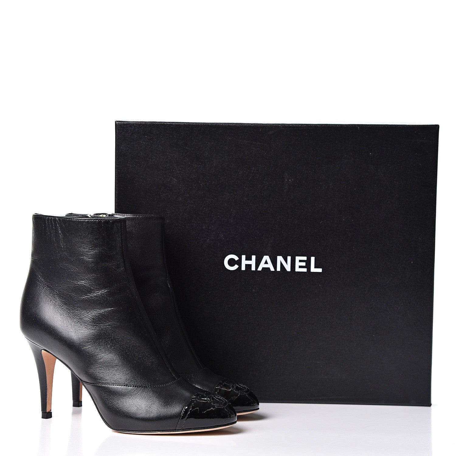 Chanel Lambskin Patent Cap Toe Short Ankle Boots 35.5 Black 12 of 12