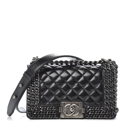 Chanel Glazed Calfskin Quilted Small Boy Chained Flap Black 1 of 10