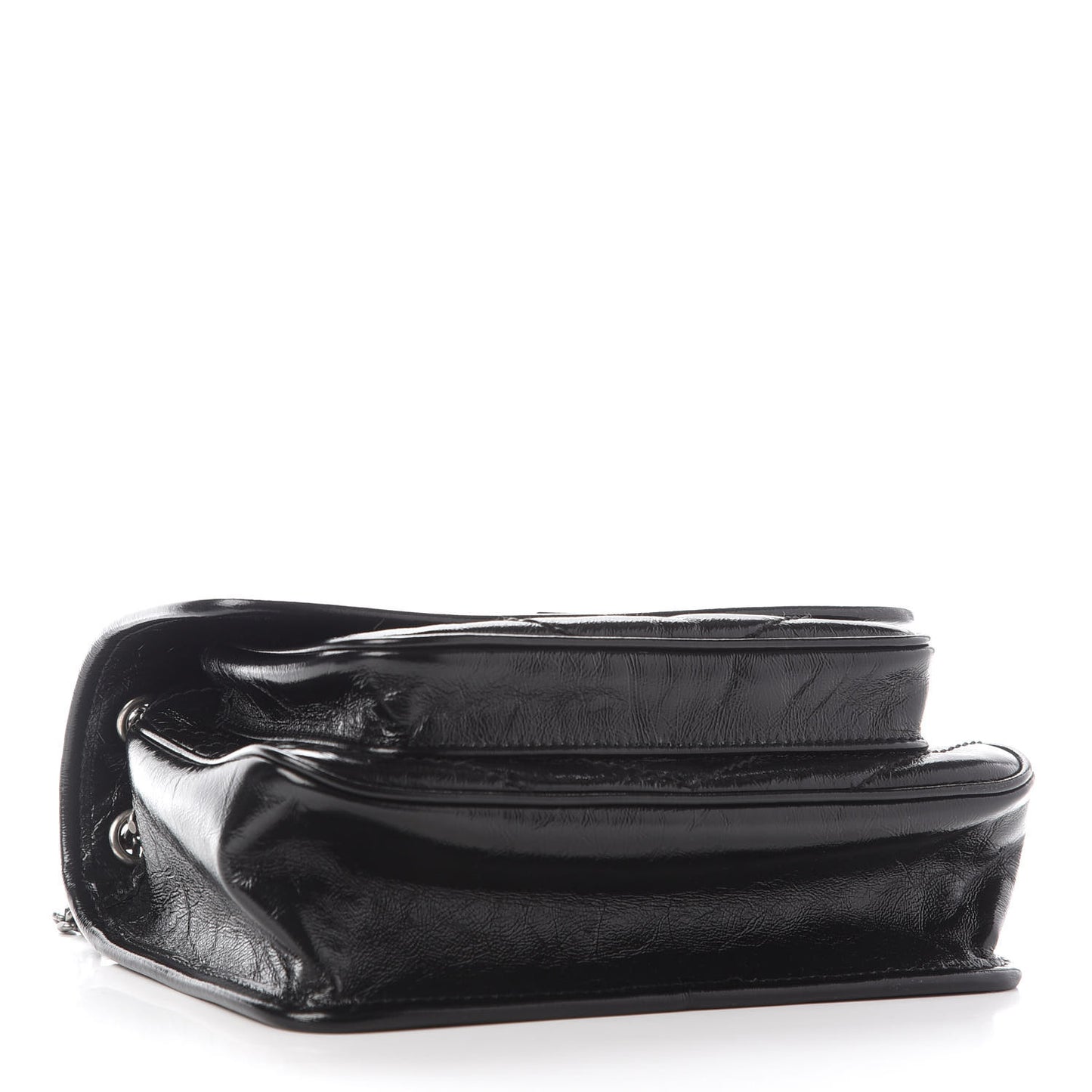 Crinkled Calfskin Matelasse Monogram Baby Niki Chain Satchel Black