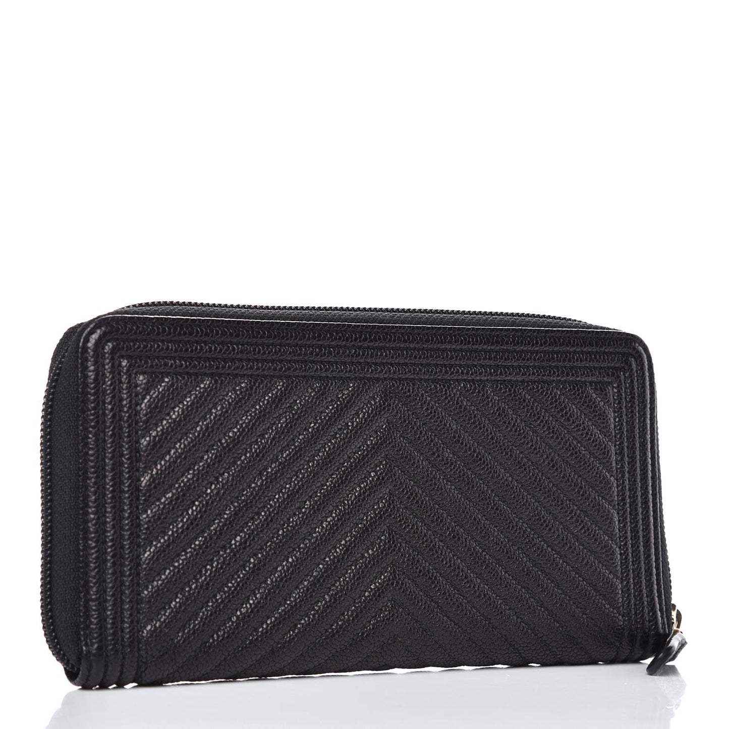 Caviar Chevron Quilted Zip Around Boy Wallet Black