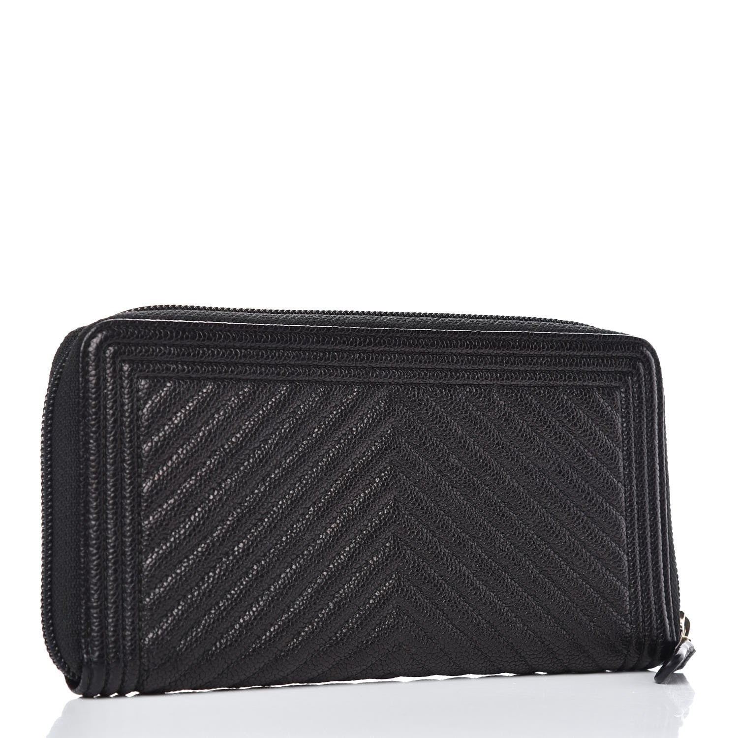 Chanel Caviar Chevron Quilted Zip Around Boy Wallet Black 3 of 11