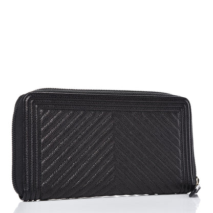 Chanel Caviar Chevron Quilted Zip Around Boy Wallet Black 3 of 11