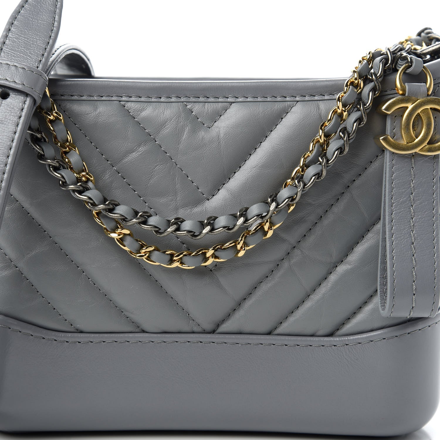 Chanel Aged Calfskin Chevron Quilted Small Gabrielle Hobo Grey 10 of 11