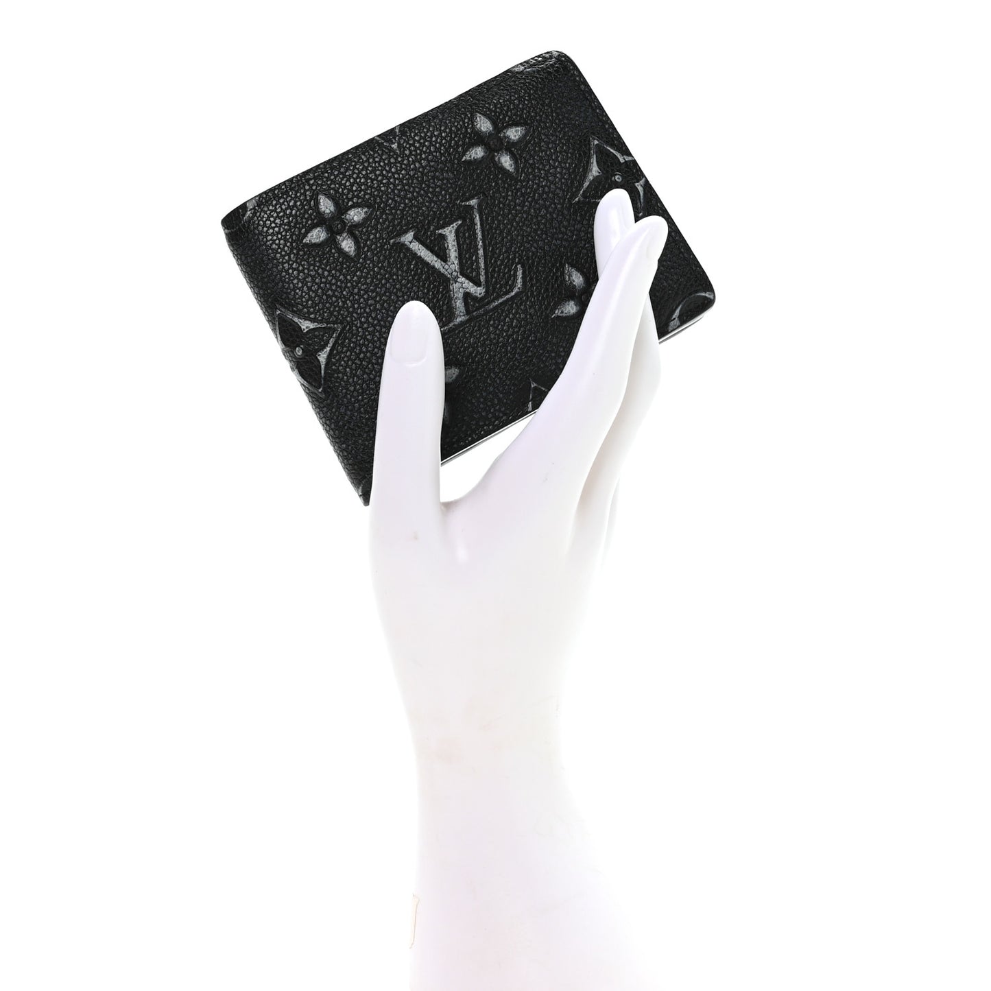 Cowhide Faded Monogram Slender Wallet Charcoal