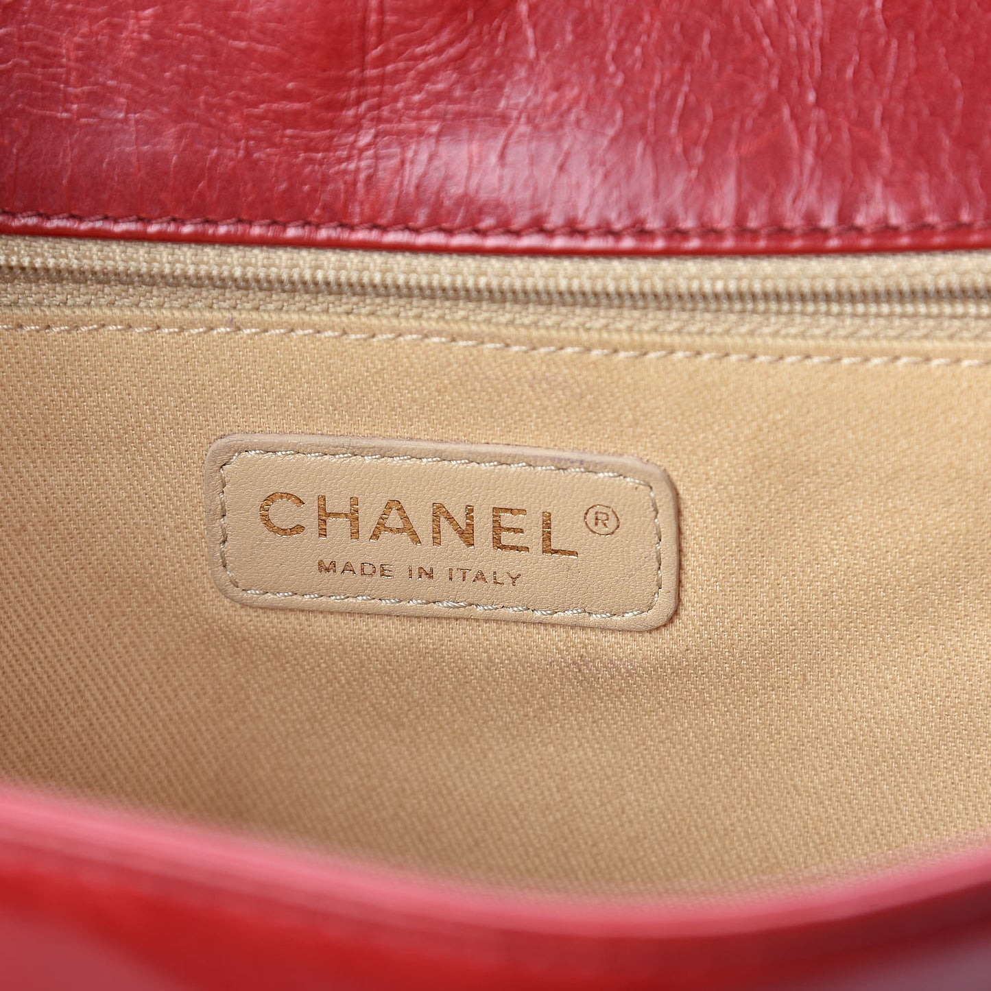 Aged Glazed Calfskin Quilted Large Boy Flap Red