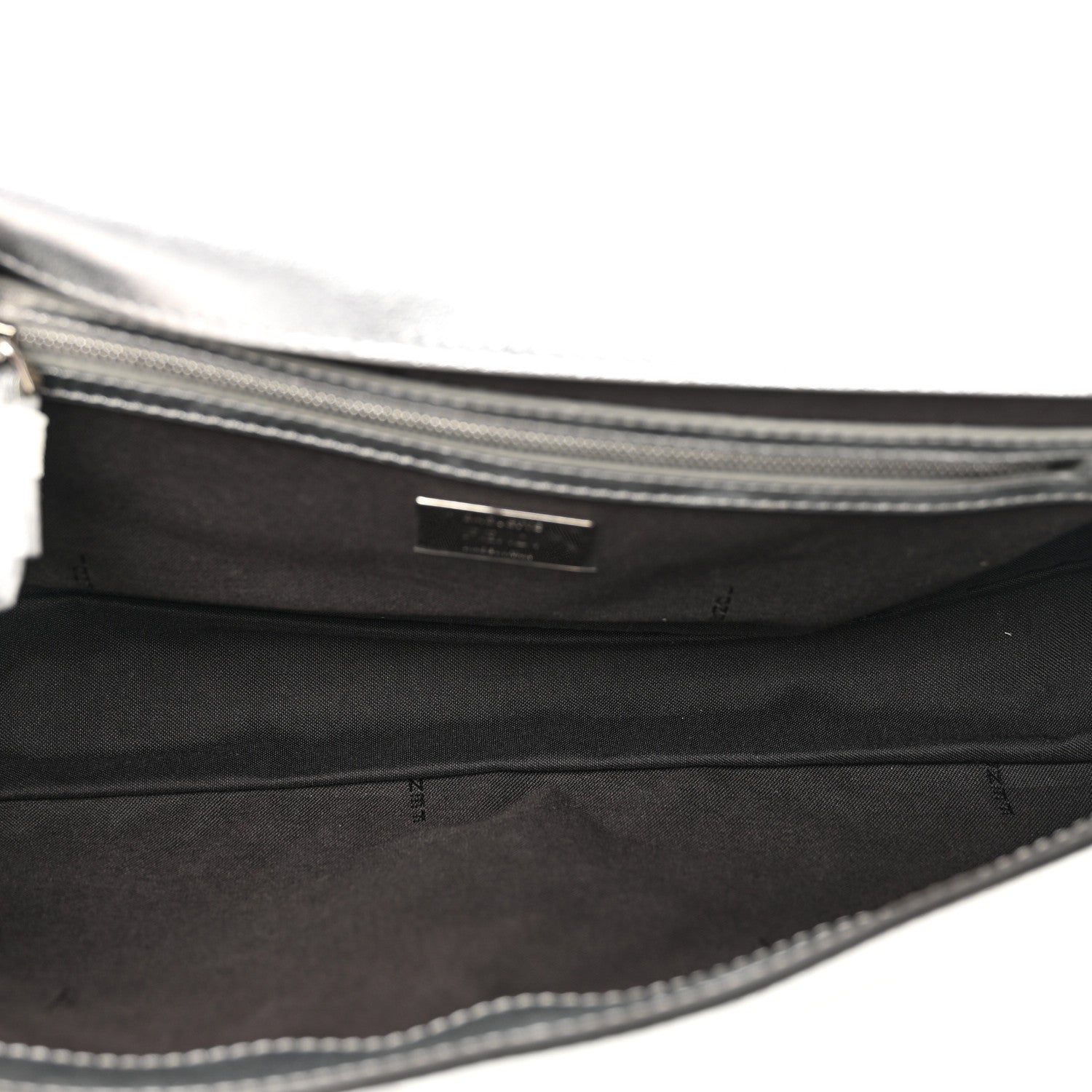 Fendi Vitello Catalan Mirror FF 1974 Embossed Large Baguette Argento 5 of 8