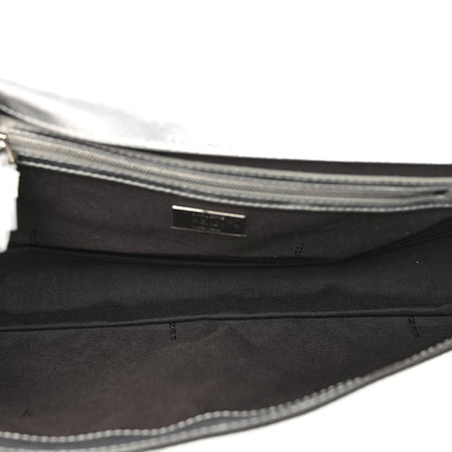 Fendi Vitello Catalan Mirror FF 1974 Embossed Large Baguette Argento 5 of 8
