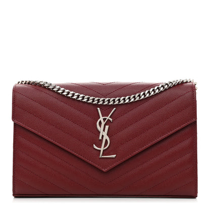 Saint Laurent Grain De Poudre Matelasse Chevron Monogram Chain Wallet Palissandre 1 of 11