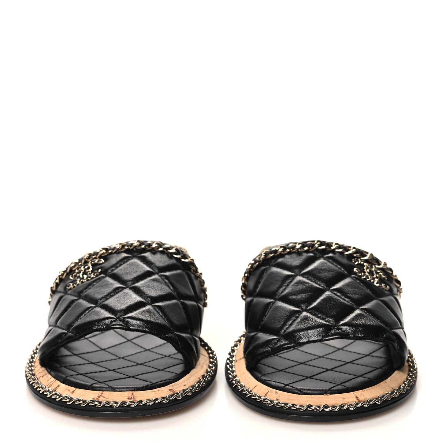 Lambskin Quilted Chain CC Sandals 37.5 Black