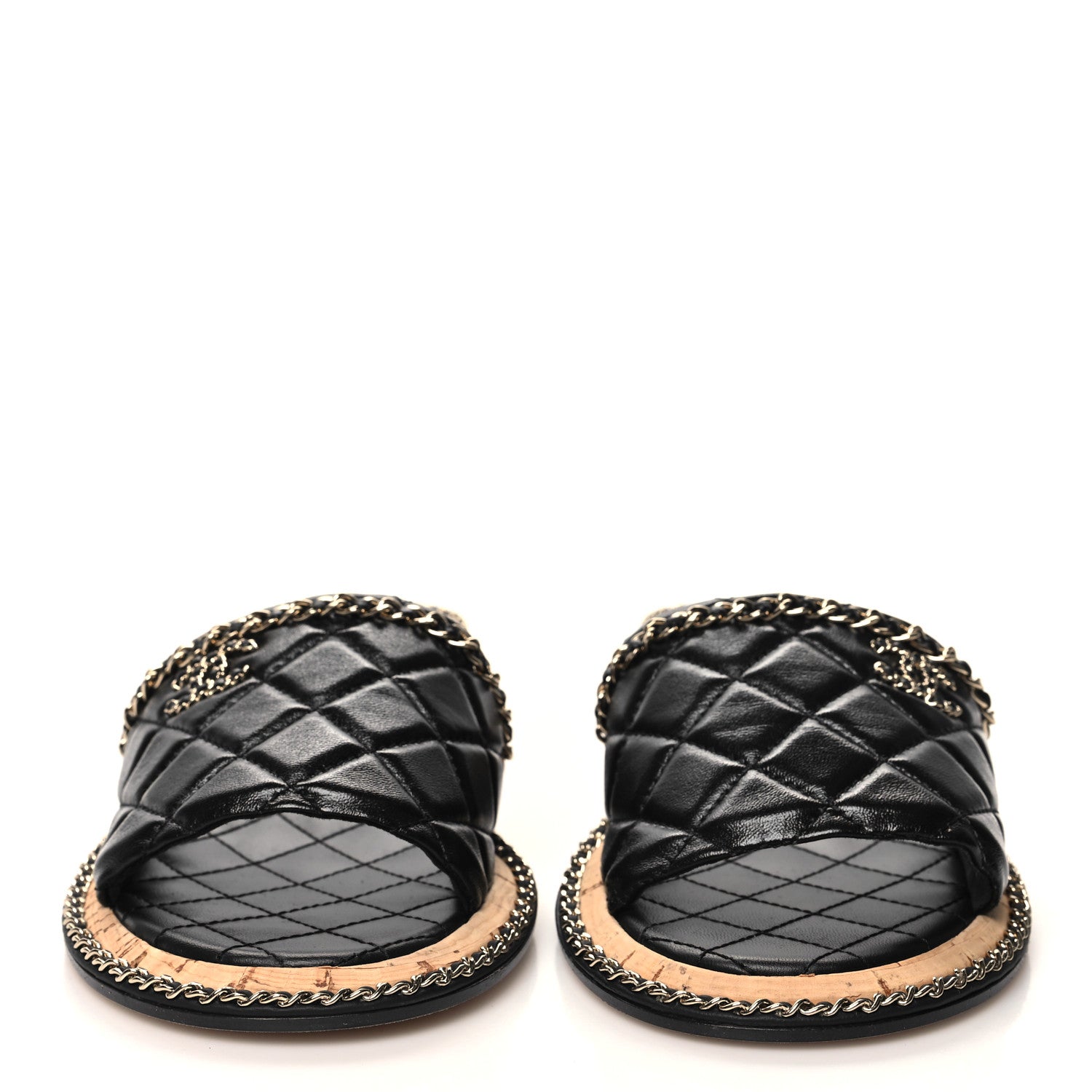 Chanel Lambskin Quilted Chain CC Sandals 37.5 Black 2 of 8