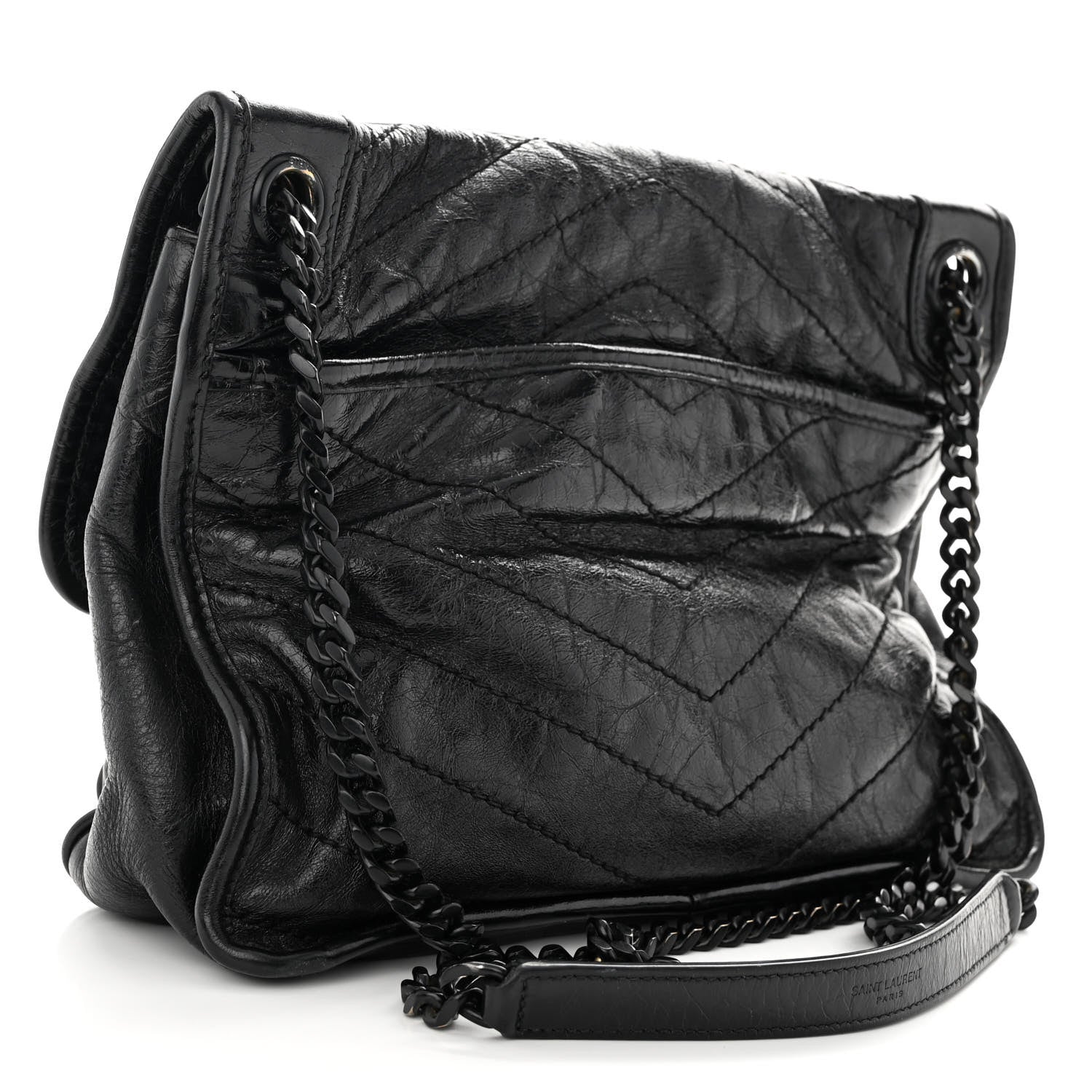 Saint Laurent Crinkled Calfskin Matelasse Monogram Medium Niki Chain Satchel Black 3 of 12