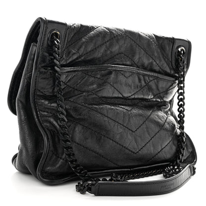 Saint Laurent Crinkled Calfskin Matelasse Monogram Medium Niki Chain Satchel Black 3 of 12