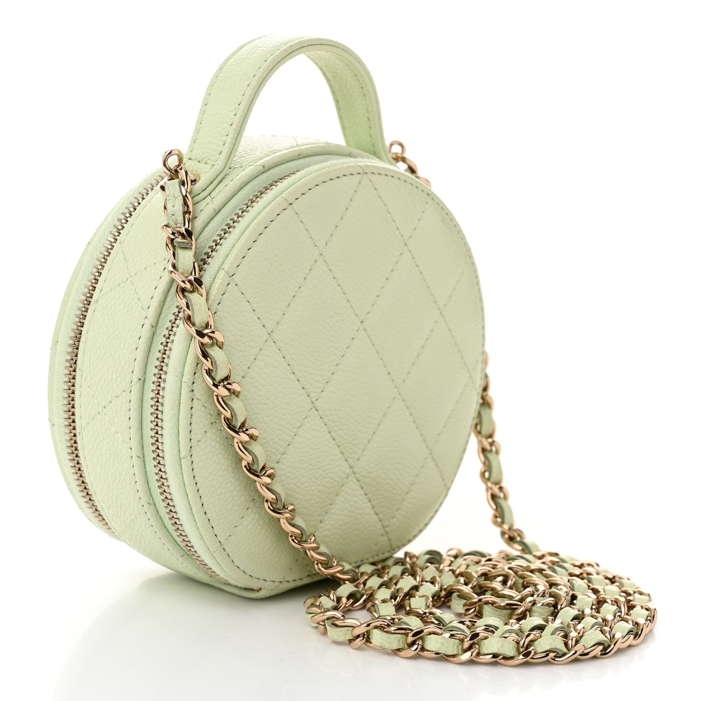 Caviar Quilted Round Handle With Care Vanity With Chain Light Green