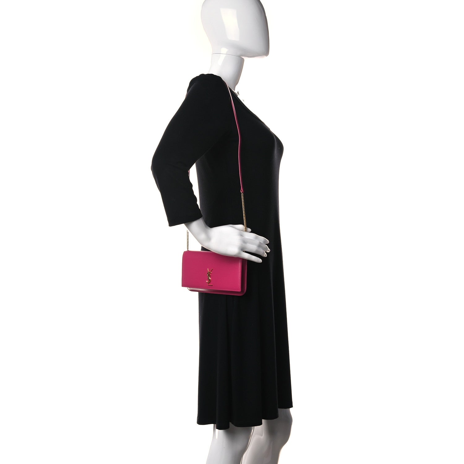 Saint Laurent Smooth Calfskin Monogram Phone Holder Crossbody Fuchsia Couture 2 of 9