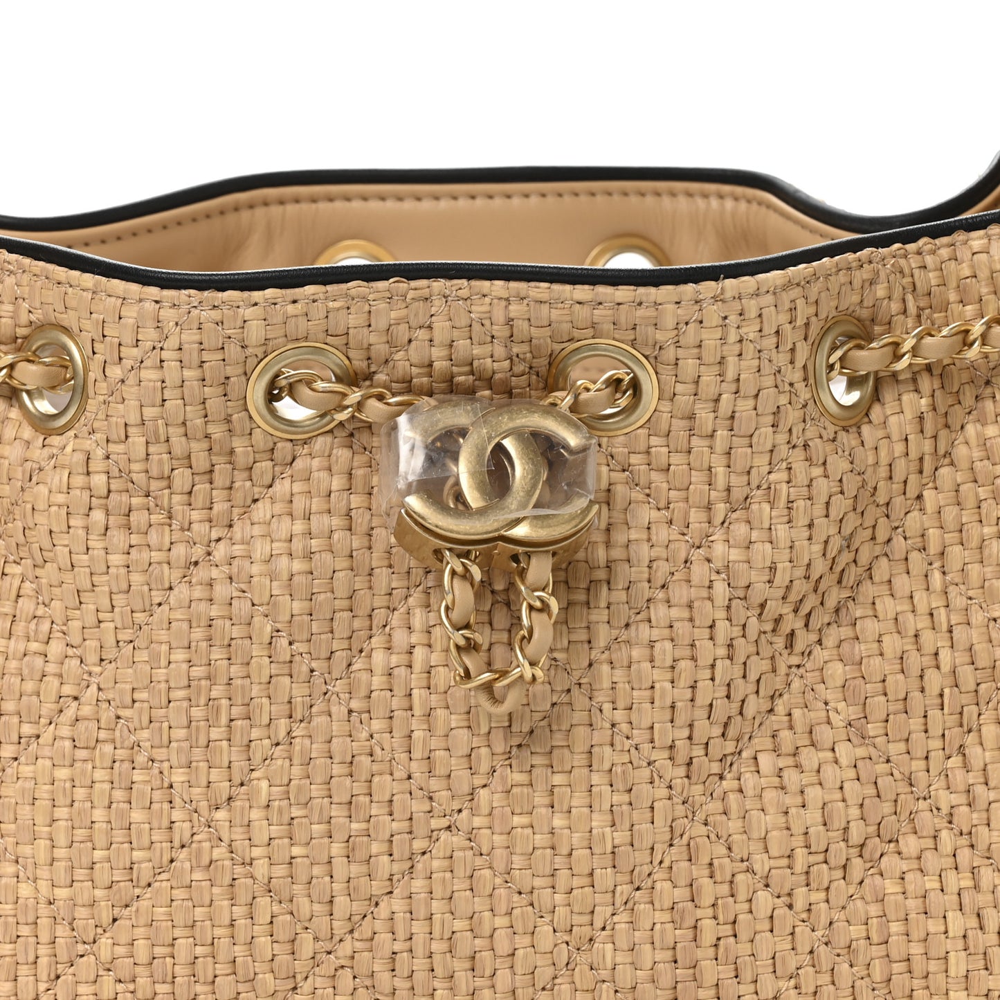 Braided Raffia Calfskin Quilted Mini Chanel 25 Handbag Beige Black