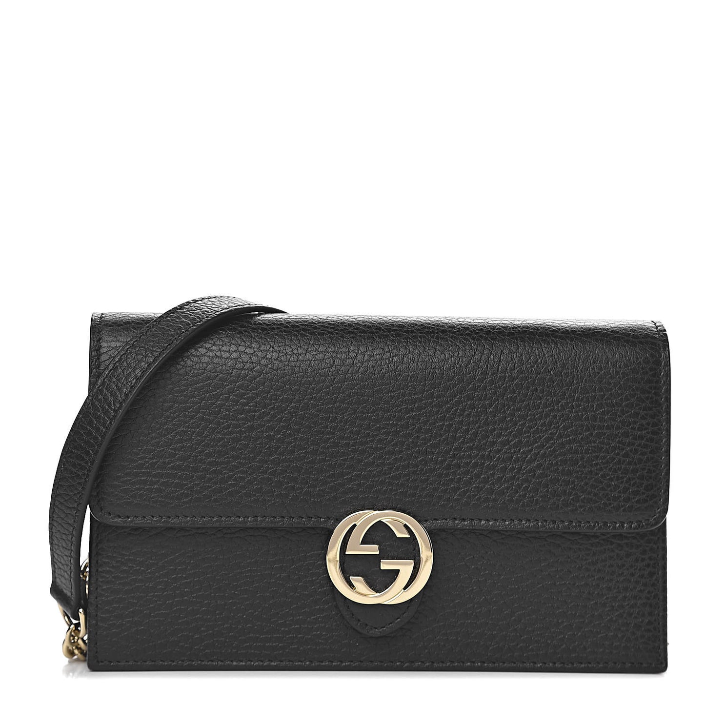 Dollar Calfskin Interlocking G Chain Wallet Black