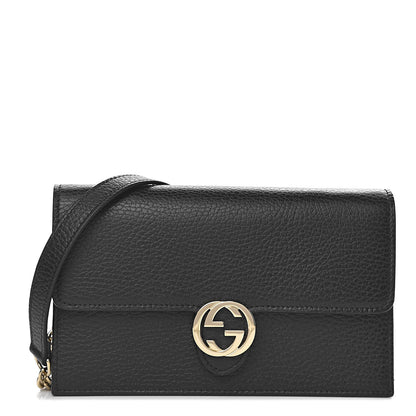 Gucci Dollar Calfskin Interlocking G Chain Wallet Black 1 of 10