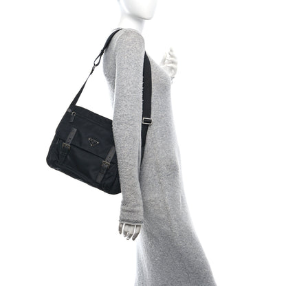 Prada Tessuto Nylon Saffiano Double Buckle Messenger Shoulder Bag Black 2 of 10