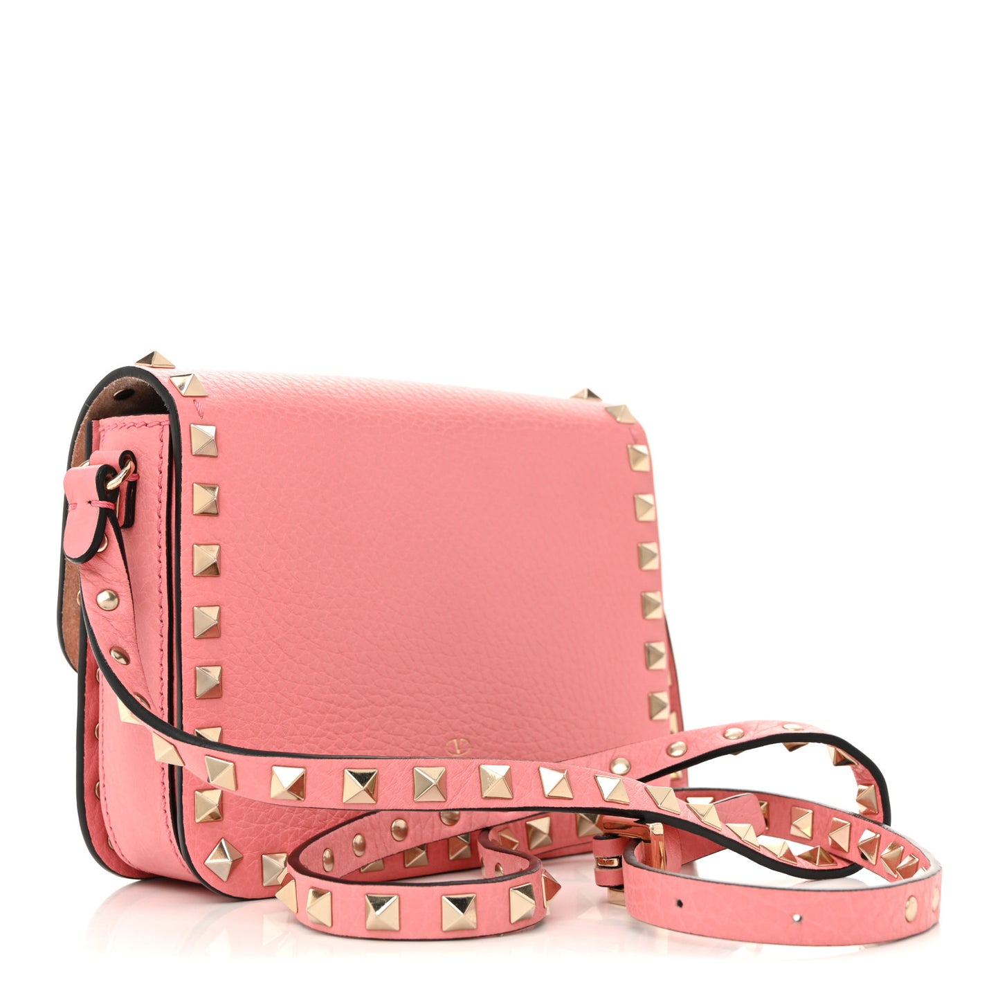 Pebbled Calfskin Rockstud Flap Crossbody Bag Paradise Rose